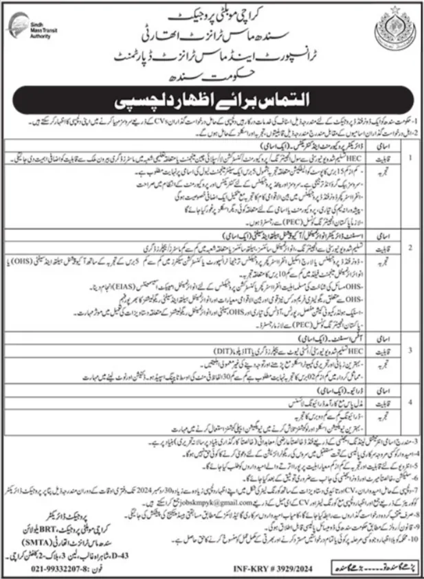 Sindh Mass Transit Authority Jobs